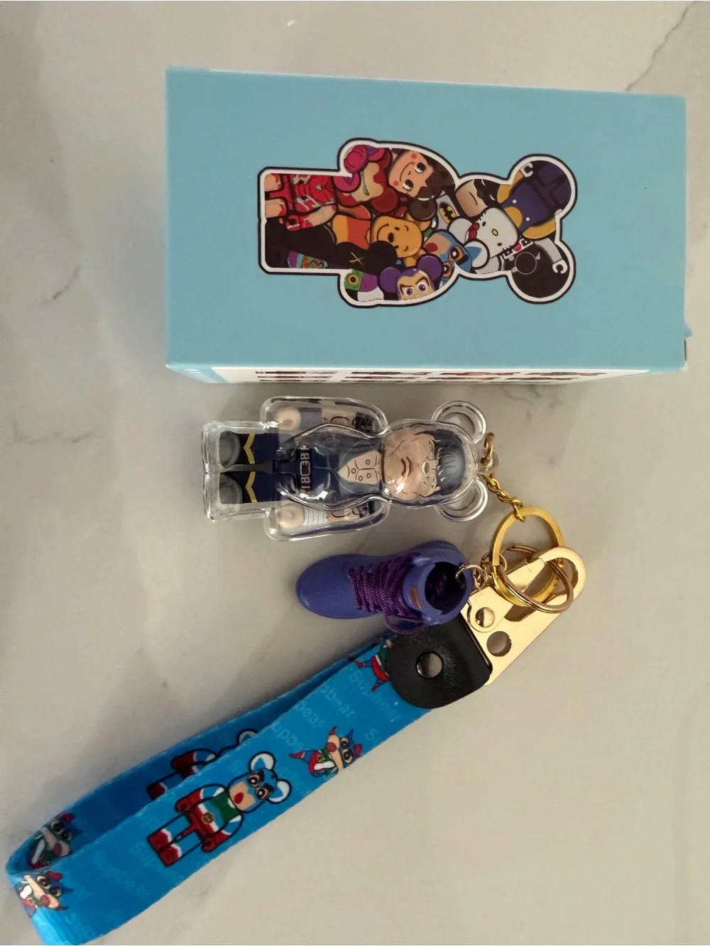 Blue & Purple Bear Keychain Figure with Nike Sneaker Charm